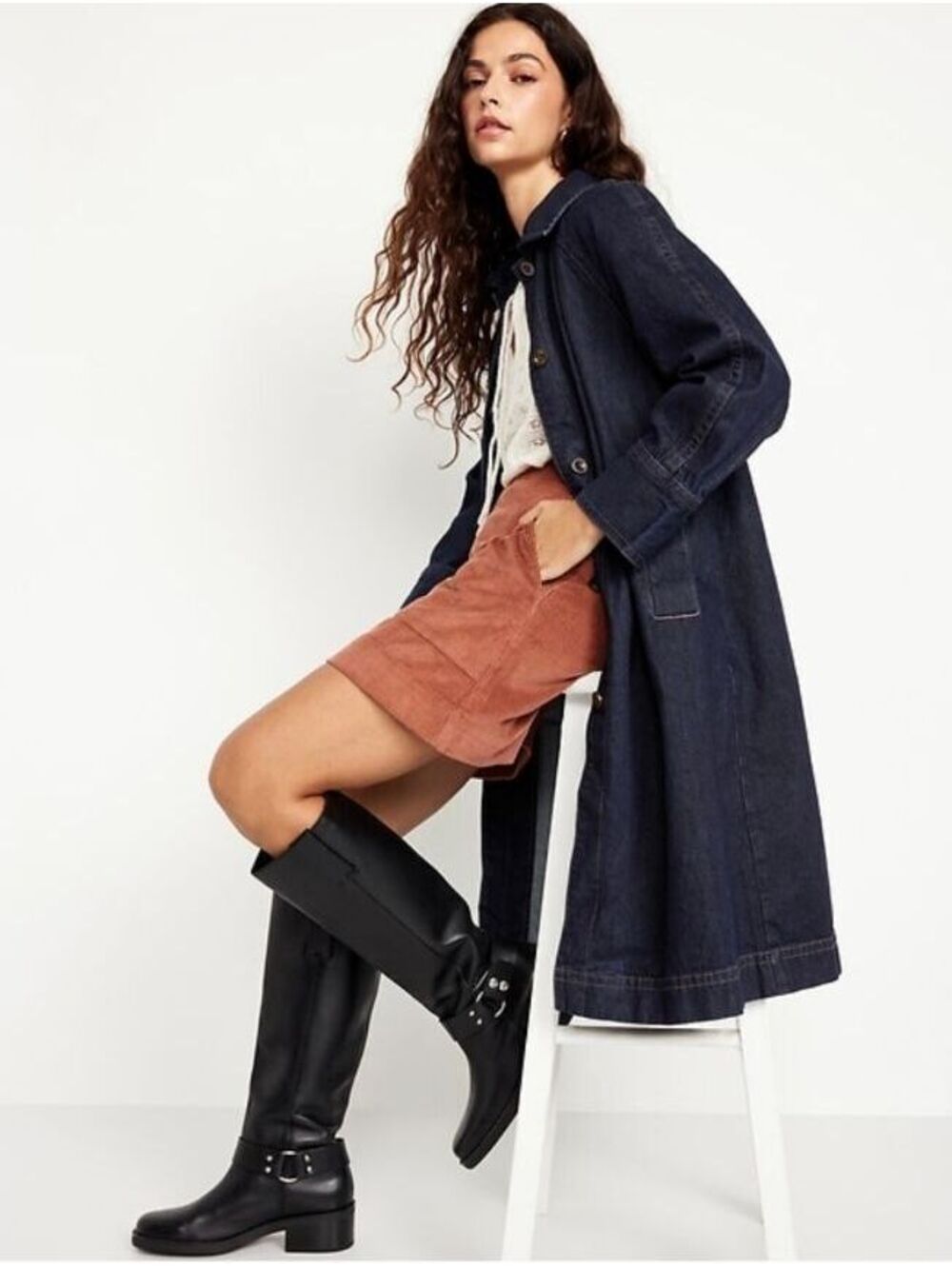 NWT Old Navy Long Denim Barn Coat dark wash ST